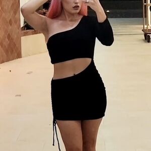 Fashion Nova Black One-Shoulder Cutout Dress